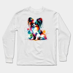 Vibrant Papillon in a Colorful Paint Splatter Long Sleeve T-Shirt